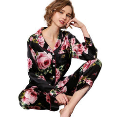Floral Silk Pajama Set two piece Silk Pajamas for Women