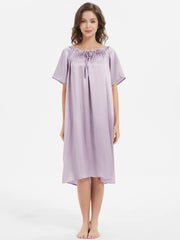 Short-Sleeve Ruched Silk Nightgown For Women