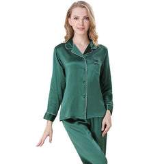 Classic Long Silk Pajama Set Pure Silk Sleepwear For Women