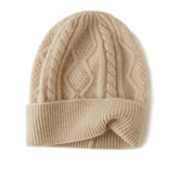 100% Pure Cashmere Soft Warm Cable Knit Beanie Winter Hat