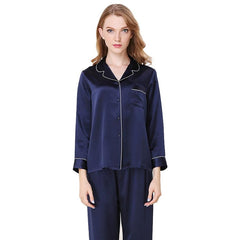 Classic Long Silk Pajama Set Pure Silk Sleepwear For Women