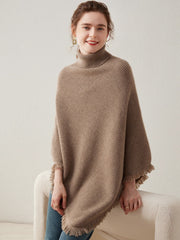 Women's 100% Cashmere Shawl Wrap Turtleneck Cloak Pashmina