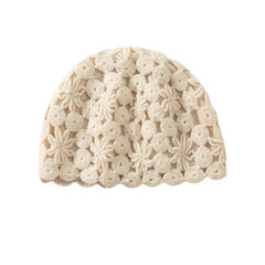 Women Floral Cashmere Beanie Skull Cap Lightweight Crochet Hat