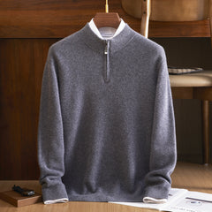 Men's Pure Cashmere Half Zip Mock Neck Pullover Sweater