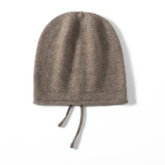 Soft Winter Pure Cashmere Knit Beanie Hat with Ties