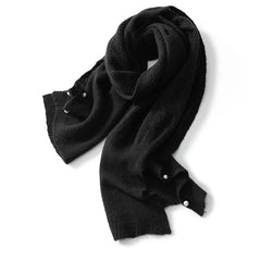 Pearl Button 100% Cashmere Lace Knit Wrap Scarf for Women