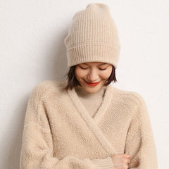 Winter Thick Soft Warm 100% Pure Cashmere Beanie Women's Ski Caps