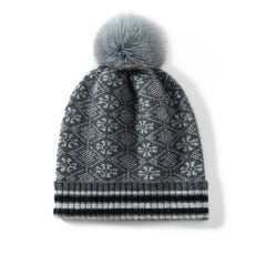 Fair Isle Beanie Winter Cashmere Hat with Fur Pom Knit Ski Hat