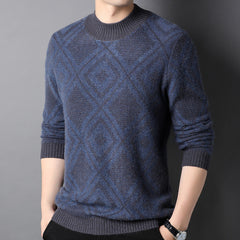 Men’s Diamond Pattern 100% Cashmere Crew Neck Sweater