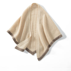 Two-Tone 100% Cashmere Knitted Poncho Wrap Shawl