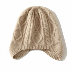 Cashmere Hat Winter Warm Cable Knit Cashmere Hat with Ear Flaps