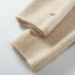 100% Cashmere Warm Fingerless Gloves with Geometric Dots