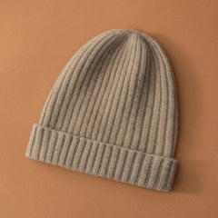 Women's 100% Cashmere Beanie Thickened Folded Knitted Hat