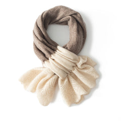 Two-Tone Ruffled 100% Cashmere Hollow Jacquard Knitted Scarf