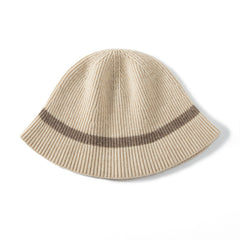 Rib Knit Wide Brim Hat Warm Striped Cashmere Beanie