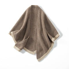 Two-Tone 100% Cashmere Knitted Poncho Wrap Shawl