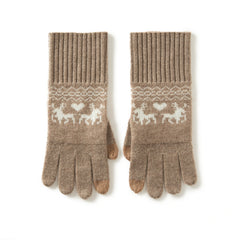 100% Cashmere Gloves Warm Christmas Gloves with Reindeer