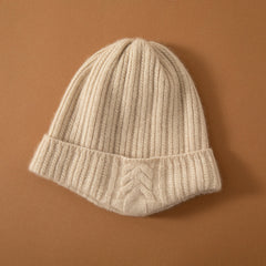 Women's Soft Warm Cashmere Ribbed Knit Beanie Hat