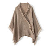 100% Pure Cashmere Poncho Wraps Shawl with Fringed Edges