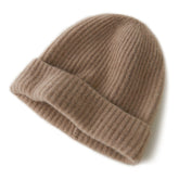 100% Cashmere Beanie Knit Soft Warm Winter Ribbed Hats for Unisex