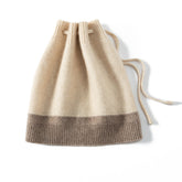 Two-Tone Cashmere Drawstring Beanie Hat & Neck Warmer