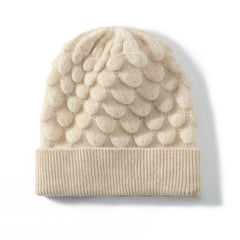 Textured Bubble Beanie Warm Pure Cashmere Knitted Hat