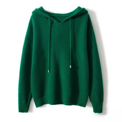 Women's Knitted Textured Knit Hoodie Cashmere Sweater