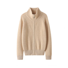 Thickened Knitted Hooded Zip-Up Mock-Neck Cashmere Cardigan