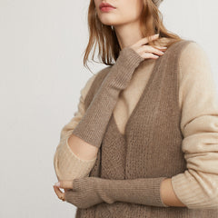 Women Cashmere Arm Warmers Winter Fingerless Long Gloves