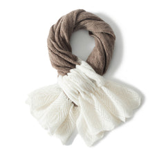 Two-Tone Ruffled 100% Cashmere Hollow Jacquard Knitted Scarf