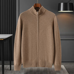 100% Pure Cashmere Full-Zip Mock Neck Sweater Cardigan for Men
