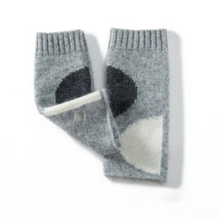 100% Cashmere Warm Fingerless Gloves with Geometric Dots