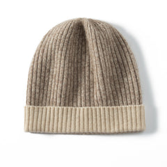 Winter Two-Tone Rib Knit Beanie Soft Warm Thickened Cashmere Hat