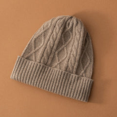 Cashmere Hat Cable Knit Cashmere Beanie Winter Warm Hat