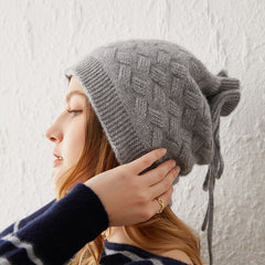 100% Pure Cashmere Hat Cashmere Drawstring Hat Scarf Warm Hat
