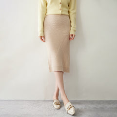 Women's Mid-length Straight Slit Knitted Hip-covering Cashmere Skirt