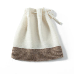 Two-Tone Cashmere Drawstring Beanie Hat & Neck Warmer