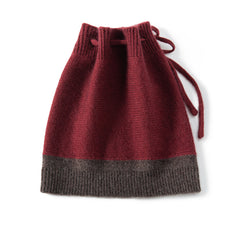 Two-Tone Cashmere Drawstring Beanie Hat & Neck Warmer