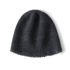 Warm Pure Cashmere Cap Fringed Edge Beanie Hat
