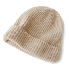 100% Cashmere Beanie Knit Soft Warm Winter Ribbed Hats for Unisex