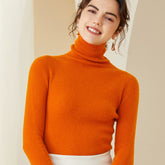 Cashmere Wool Blend Turtleneck Sweater for Women – Slim Fit Knit Pullover Top
