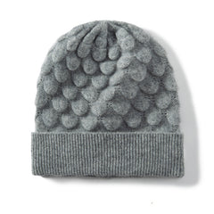 Textured Bubble Beanie Warm Pure Cashmere Knitted Hat