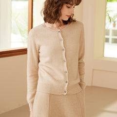 100% Pure Knitted Base Coat Cashmere Button-Front Cardigan