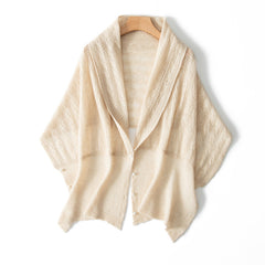 Pearl Button 100% Cashmere Lace Knit Wrap Scarf for Women