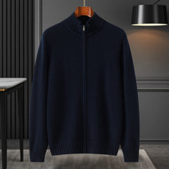 100% Pure Cashmere Full-Zip Mock Neck Sweater Cardigan for Men