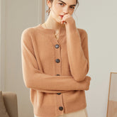 Women's Cashmere Knitted Sweater Rib-Trim Button Cardigan