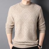 Men’s Diamond Pattern 100% Cashmere Crew Neck Sweater