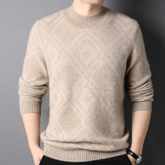 Men’s Diamond Pattern 100% Cashmere Crew Neck Sweater