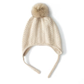 Winter Women's Cashmere Earflap Beanie Hat with Fur Pom Pom