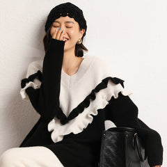 Women Floral Cashmere Beanie Skull Cap Lightweight Crochet Hat